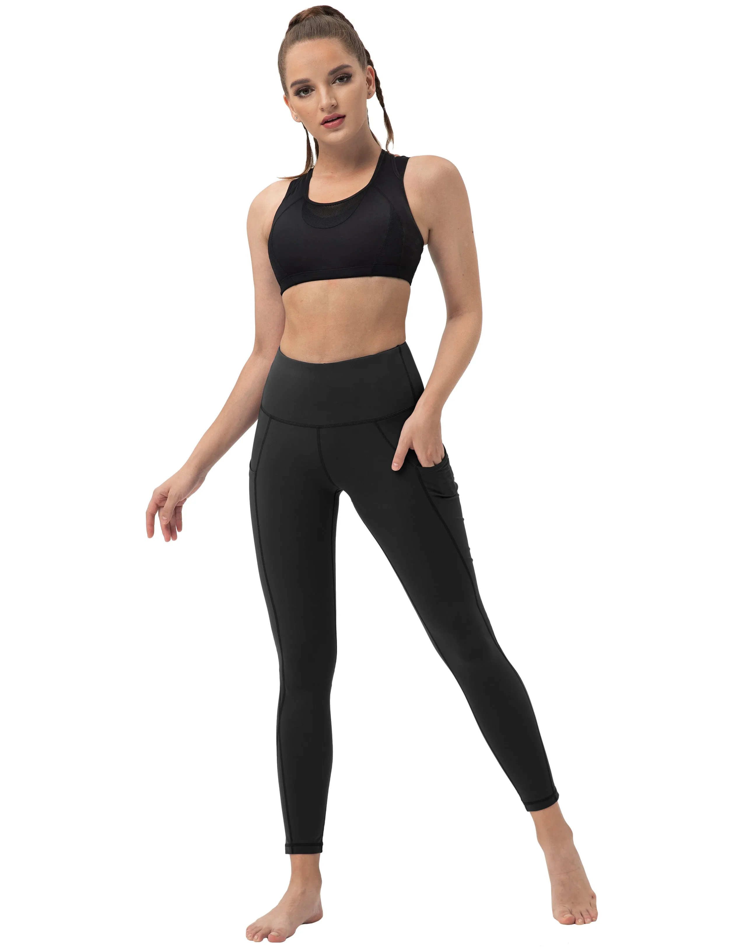 High Waist Side Pockets Gym Pants black_Gym