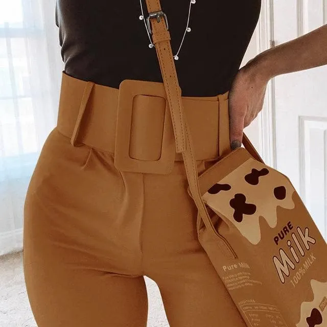 High Waist Slim Fit Pencil Pants With Belt