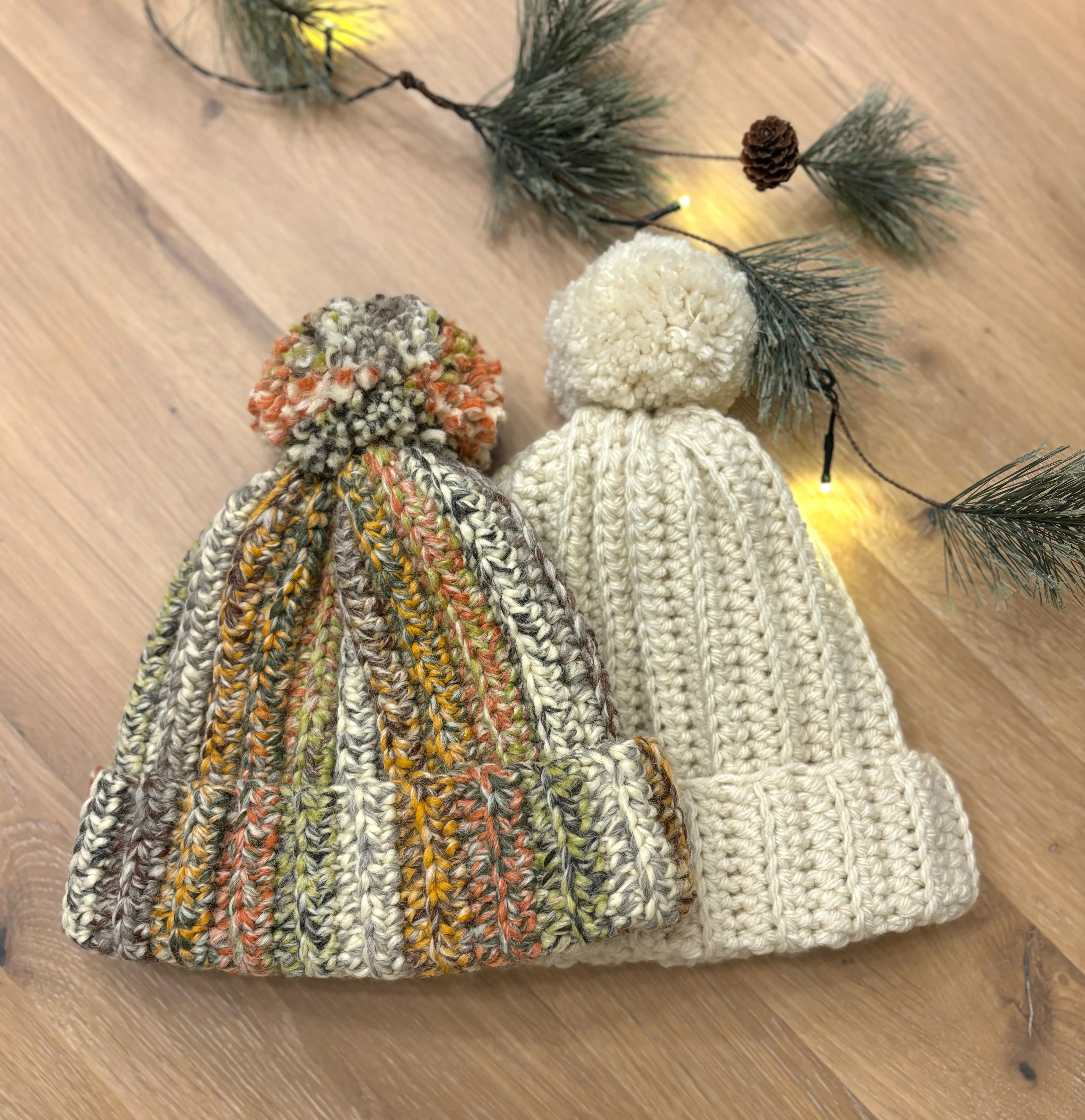 Ivory Pom-Pom Ribbed Knit Beanie