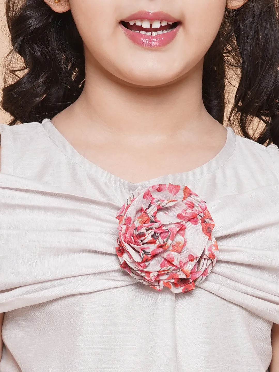 Jashvi Girls Off White Flower Digital Printed Fit & Flared Maxi Dress.