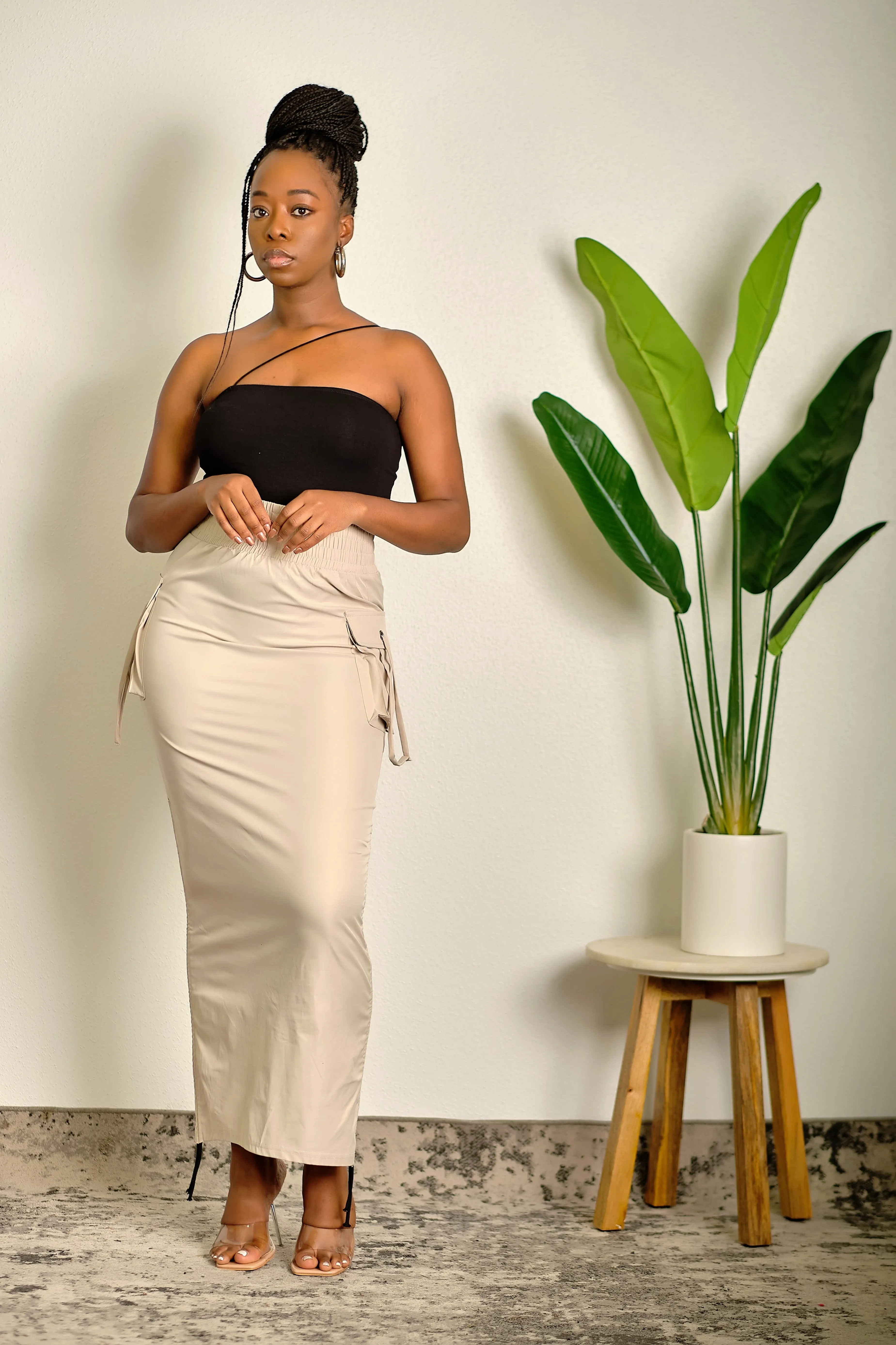 Just Being Me Maxi Skirt with Gathering String - Taupe