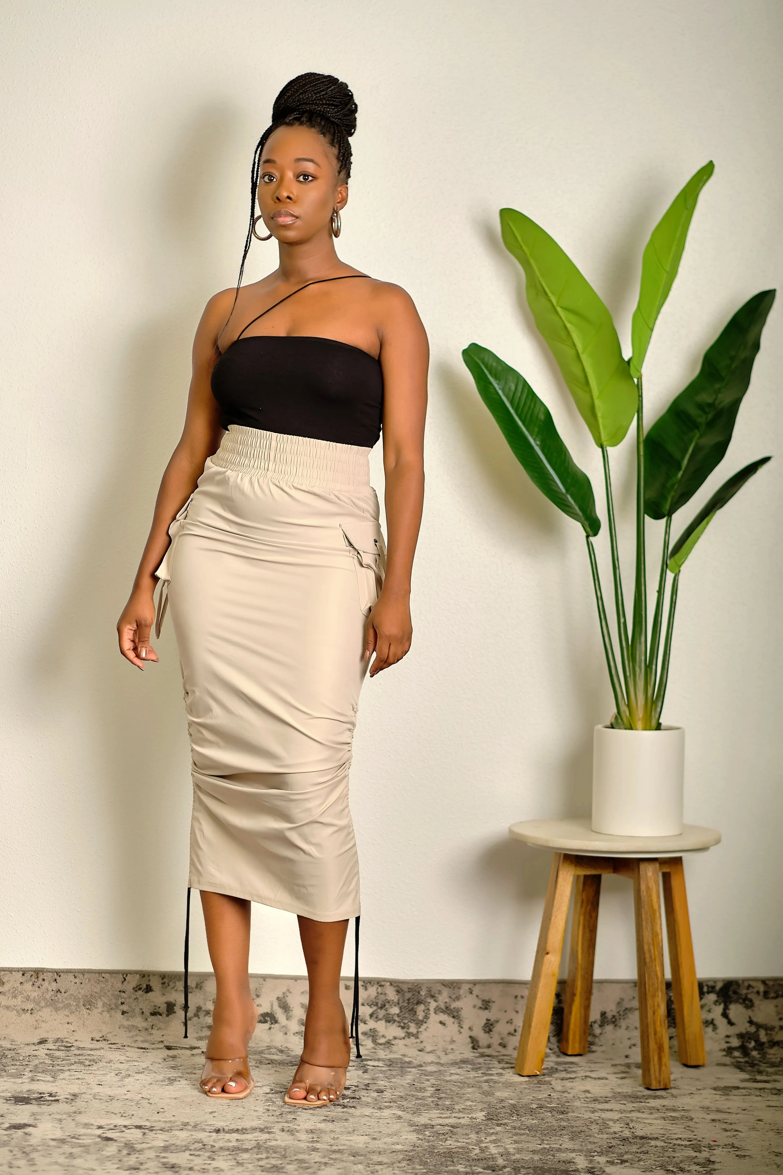 Just Being Me Maxi Skirt with Gathering String - Taupe