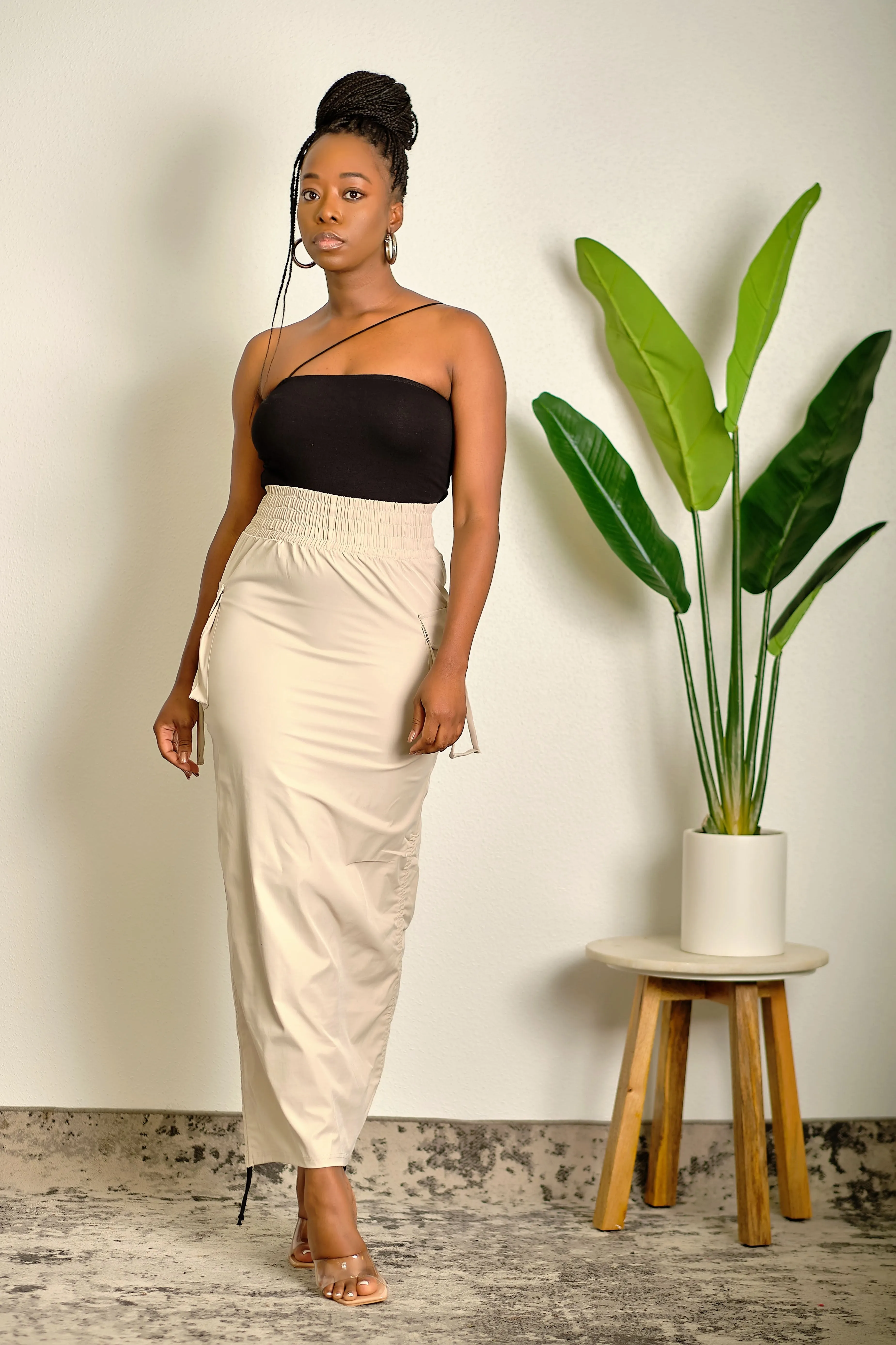Just Being Me Maxi Skirt with Gathering String - Taupe