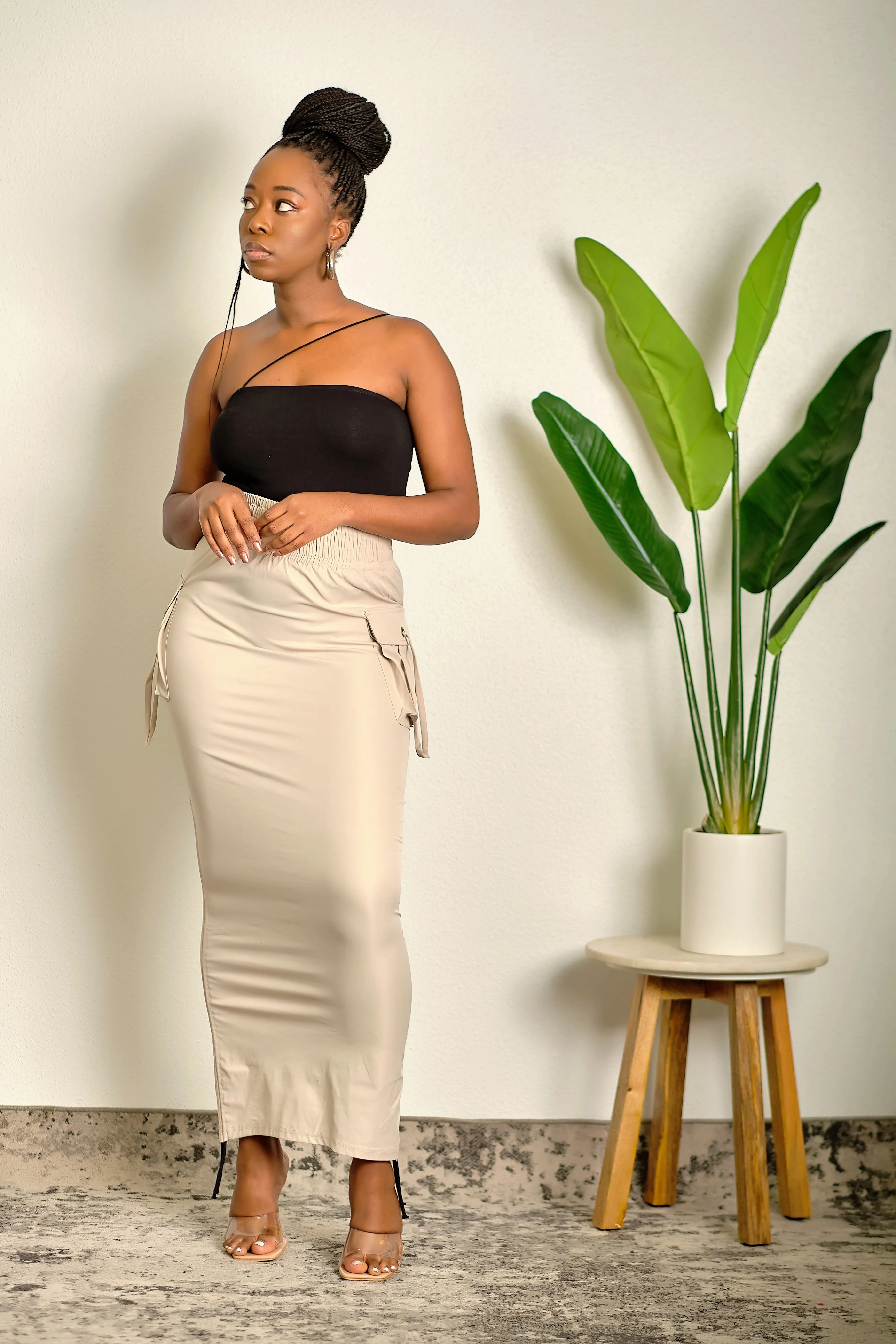 Just Being Me Maxi Skirt with Gathering String - Taupe