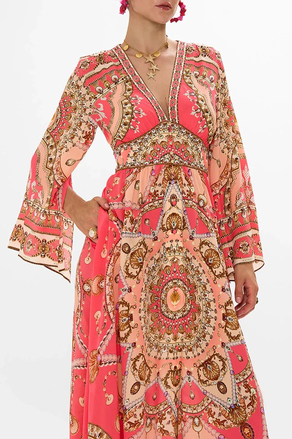 Kimono Sleeve Dress With Shirring Details Shell Games - Camilla