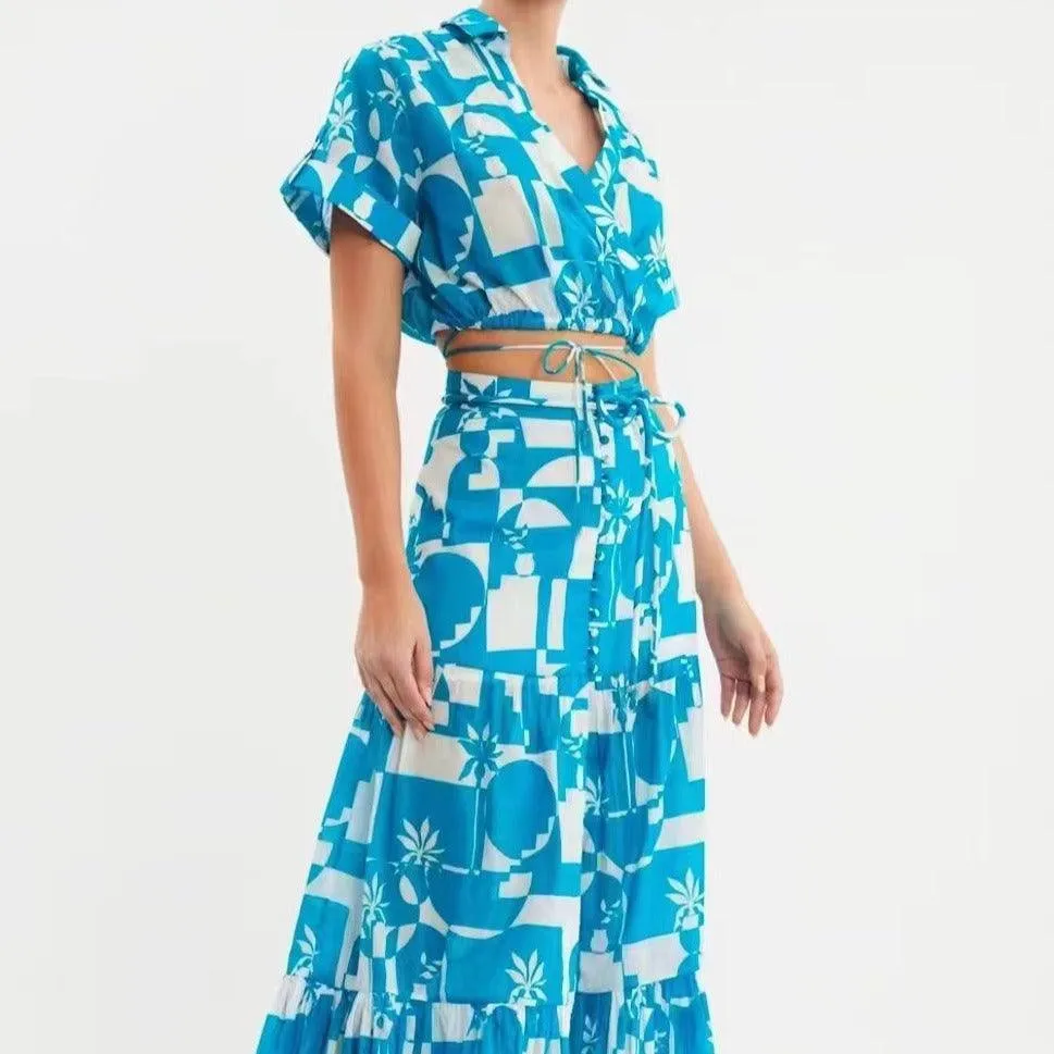 KittenAlarm - Joyce Short Sleeve Crop Top & Maxi Skirt Set