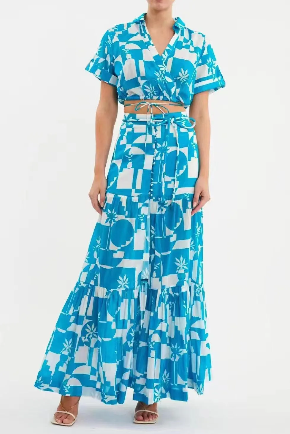 KittenAlarm - Joyce Short Sleeve Crop Top & Maxi Skirt Set