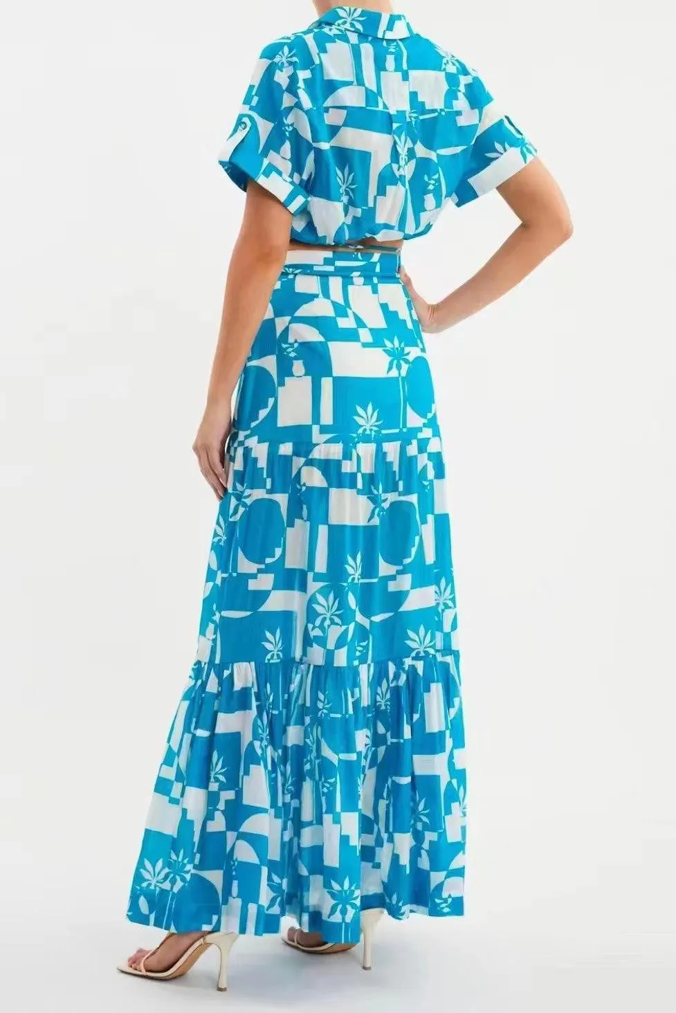 KittenAlarm - Joyce Short Sleeve Crop Top & Maxi Skirt Set