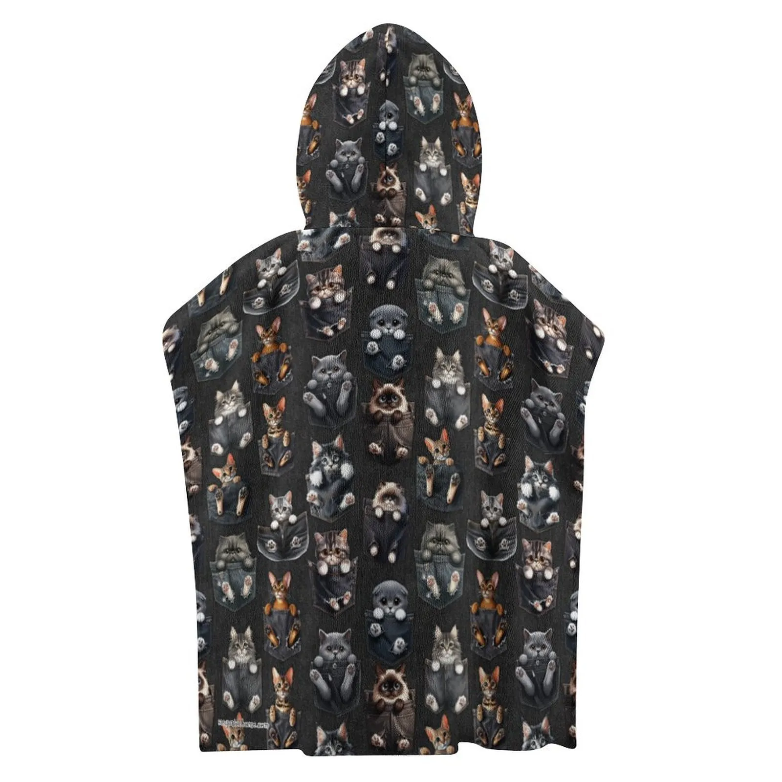 Kitties in Pockets -Hooded Terry Cloth Pullover Towel for Kids, Children