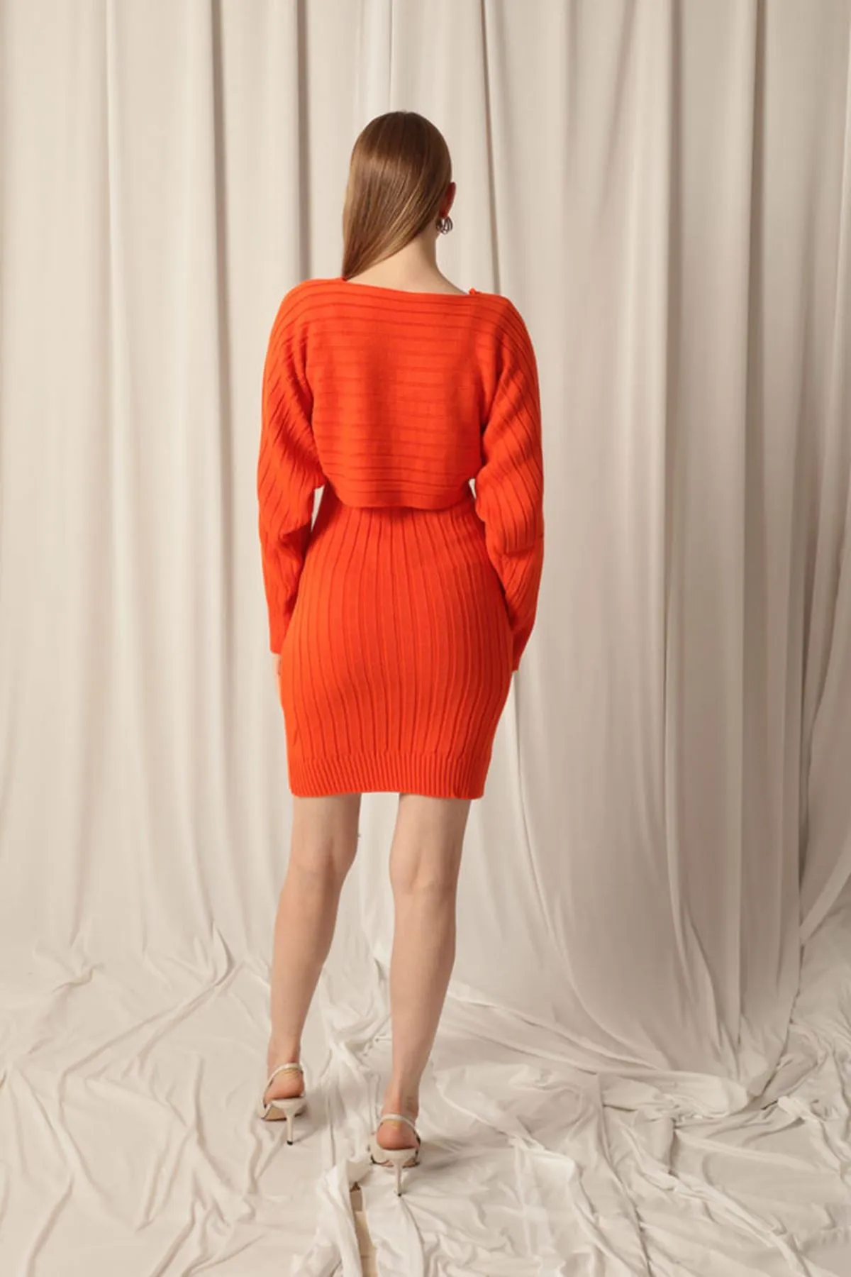 KKT Dark Orange Dress Set with Knitted Fabric Sweater - Saanich