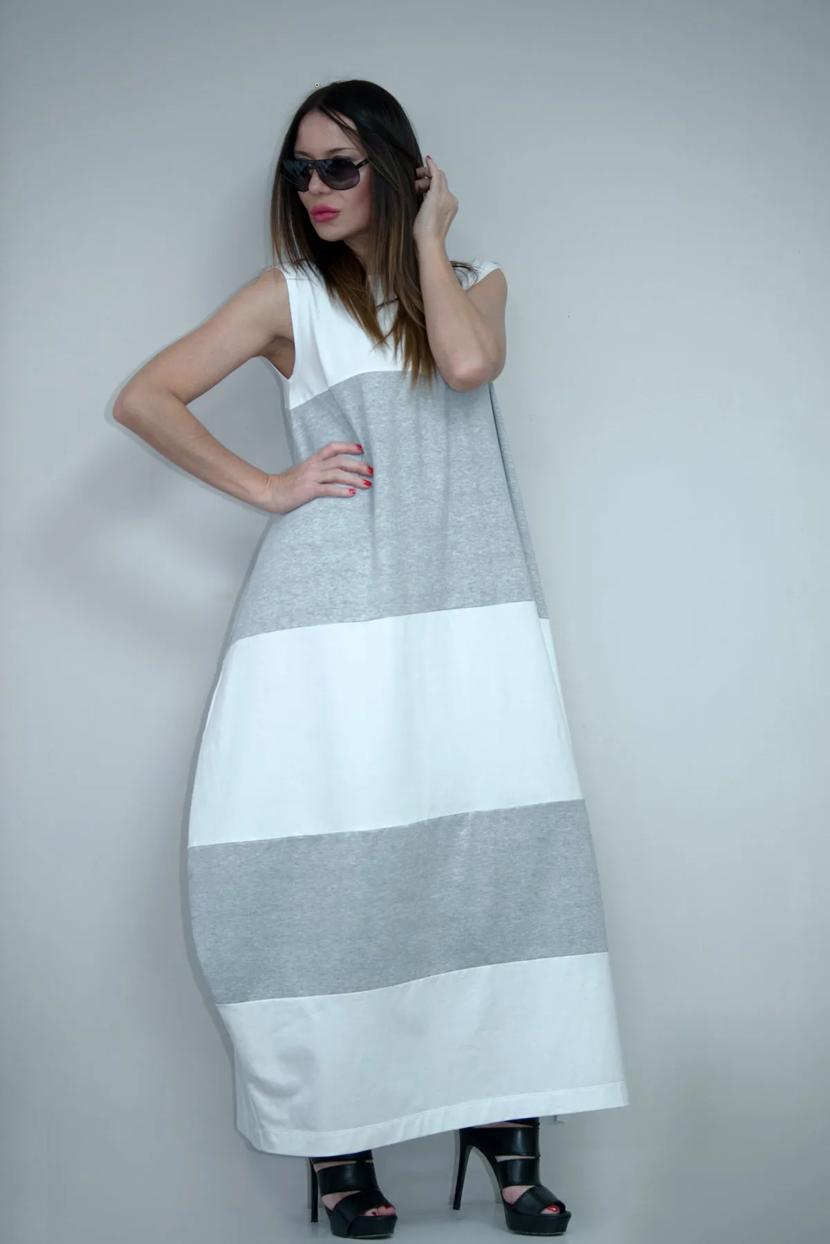 KORA White and Baby Pink Summer Dress with 2 sides pockets