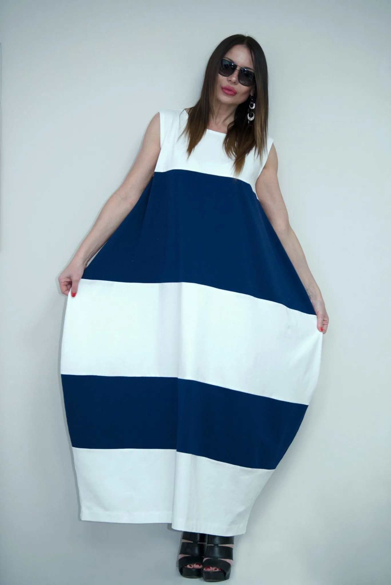 KORA White and Baby Pink Summer Dress with 2 sides pockets