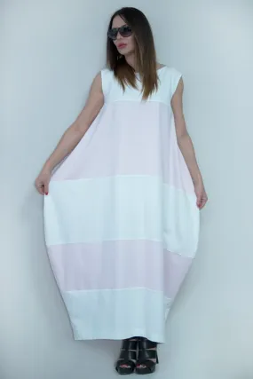 KORA White and Baby Pink Summer Dress with 2 sides pockets
