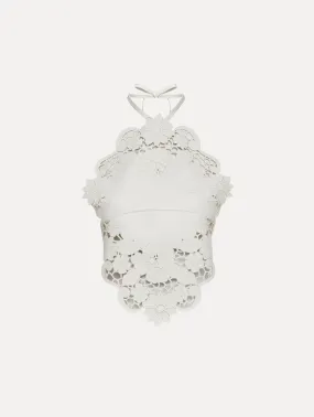 Laser Cut Floral Leather Halter Top