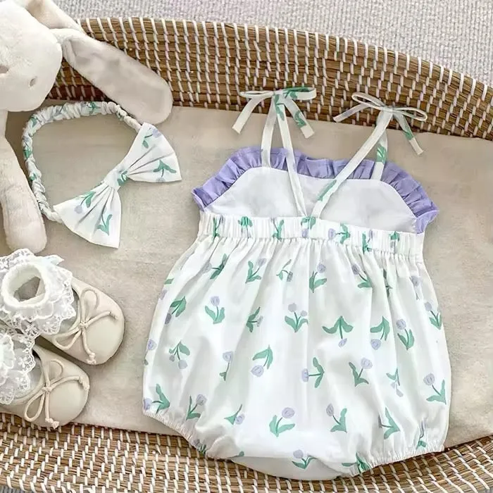 Lavender Blossom Embroidered Romper Set