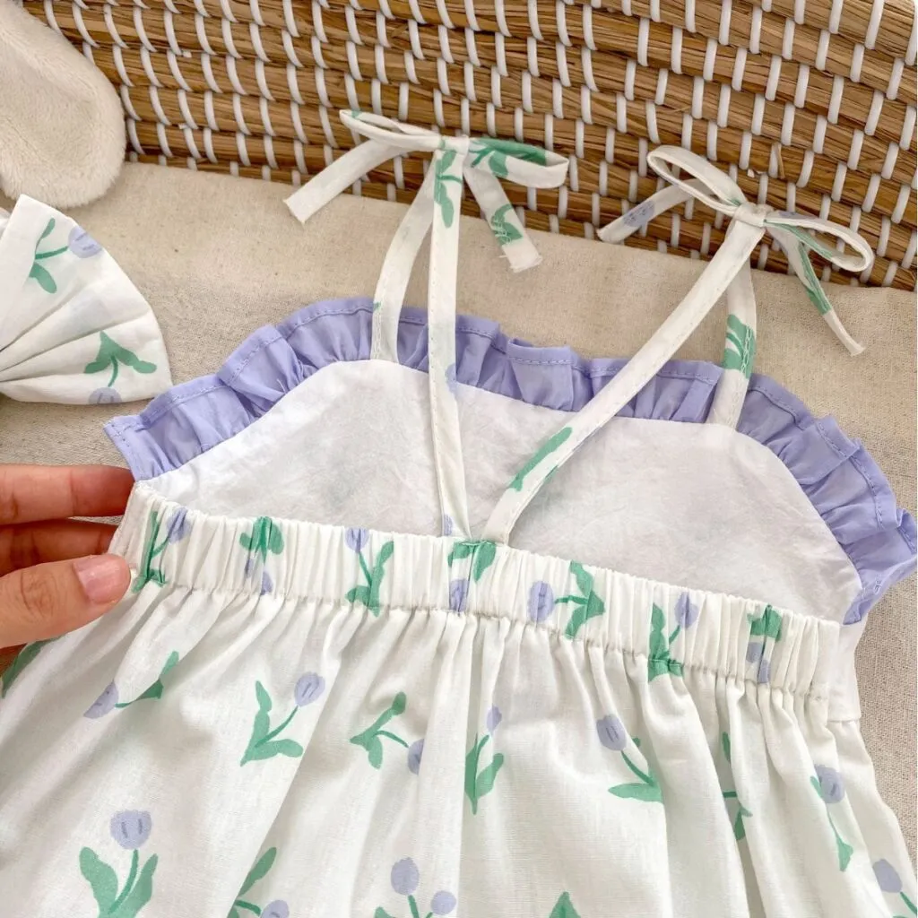 Lavender Blossom Embroidered Romper Set
