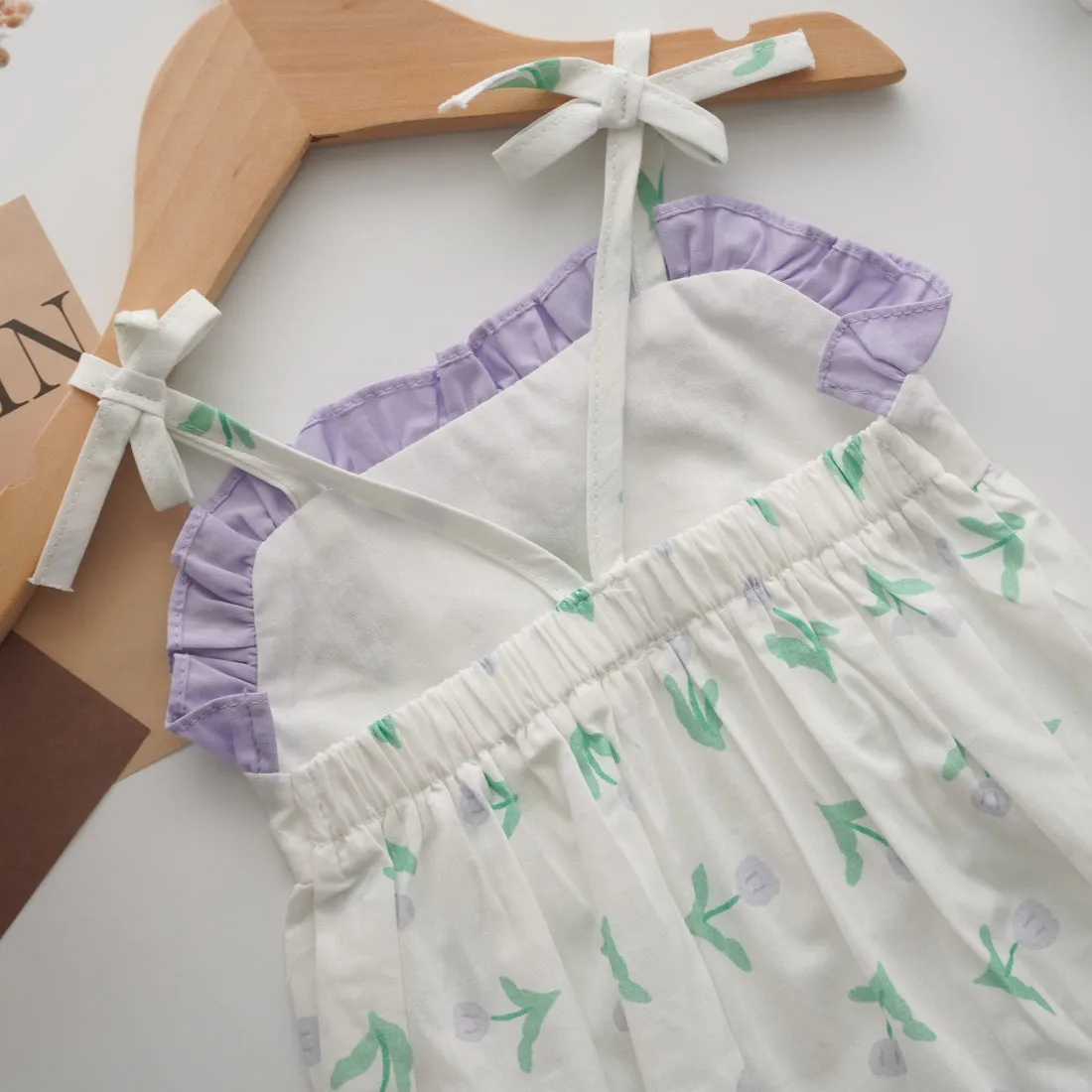 Lavender Blossom Embroidered Romper Set