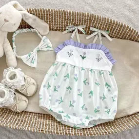 Lavender Blossom Embroidered Romper Set