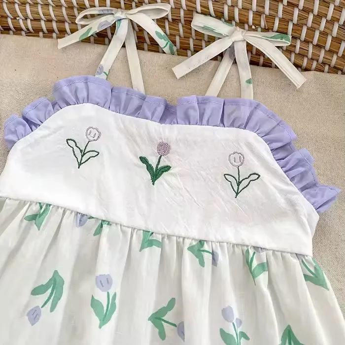 Lavender Blossom Embroidered Romper Set