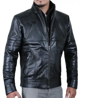 Leather Jackets Hub Mens Genuine Cowhide Leather Jacket (Black, Racer Jacket) - 1501061