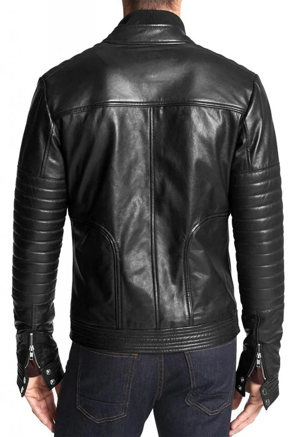 Leather Jackets Hub Mens Genuine Cowhide Leather Jacket (Black, Racer Jacket) - 1501061