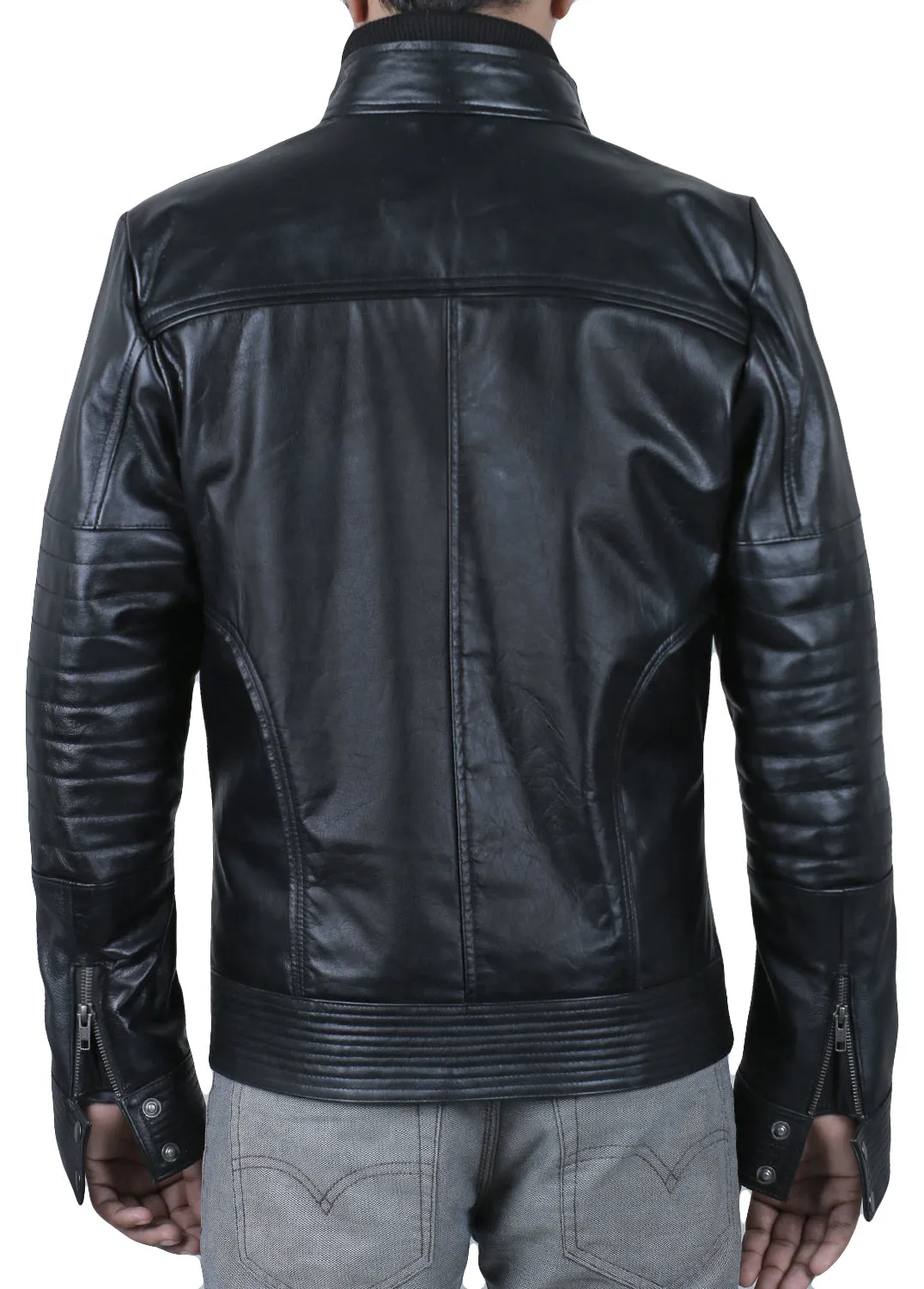 Leather Jackets Hub Mens Genuine Cowhide Leather Jacket (Black, Racer Jacket) - 1501061
