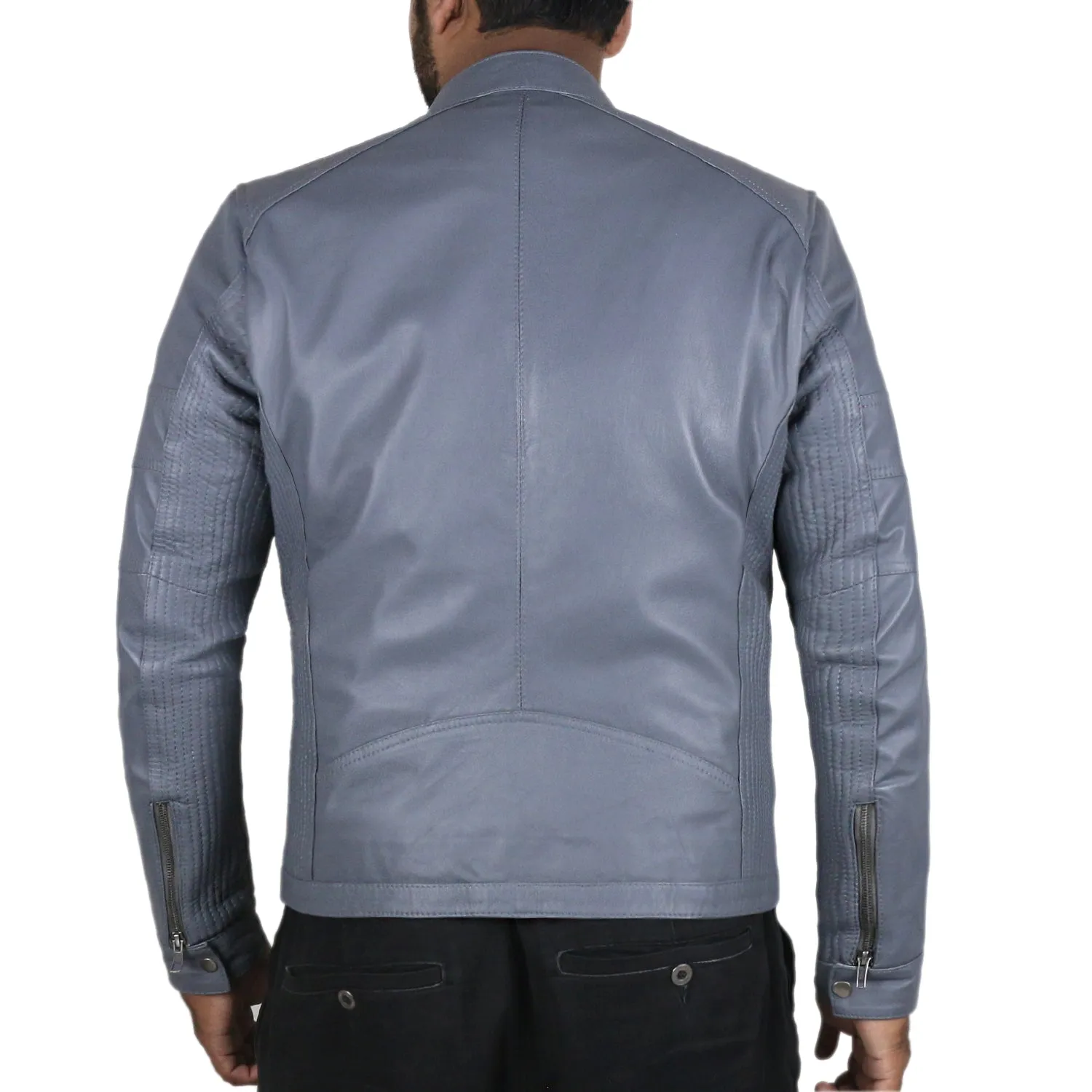 Leather Jackets Hub Mens Genuine Lambskin Leather Jacket (Black, Racer Jacket) - 1501476