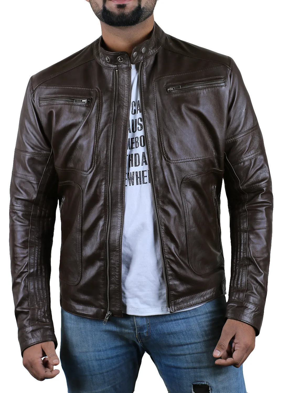 Leather Jackets Hub Mens Genuine Lambskin Leather Jacket (Black, Racer Jacket) - 1501476