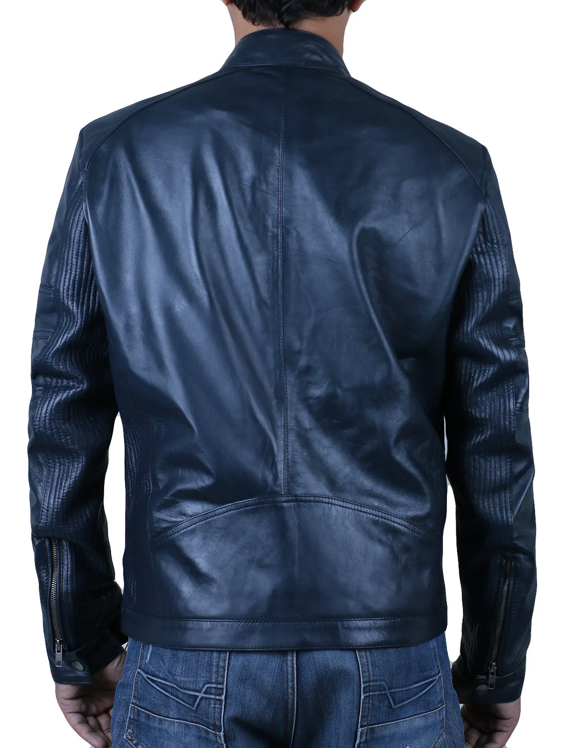 Leather Jackets Hub Mens Genuine Lambskin Leather Jacket (Black, Racer Jacket) - 1501476