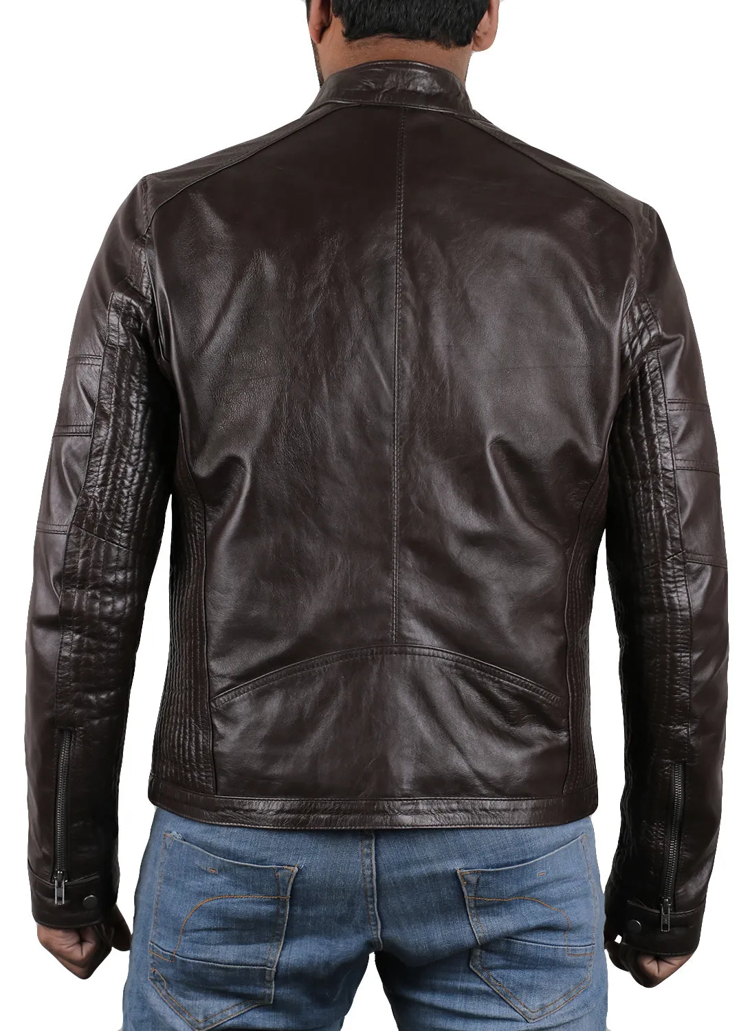 Leather Jackets Hub Mens Genuine Lambskin Leather Jacket (Black, Racer Jacket) - 1501476