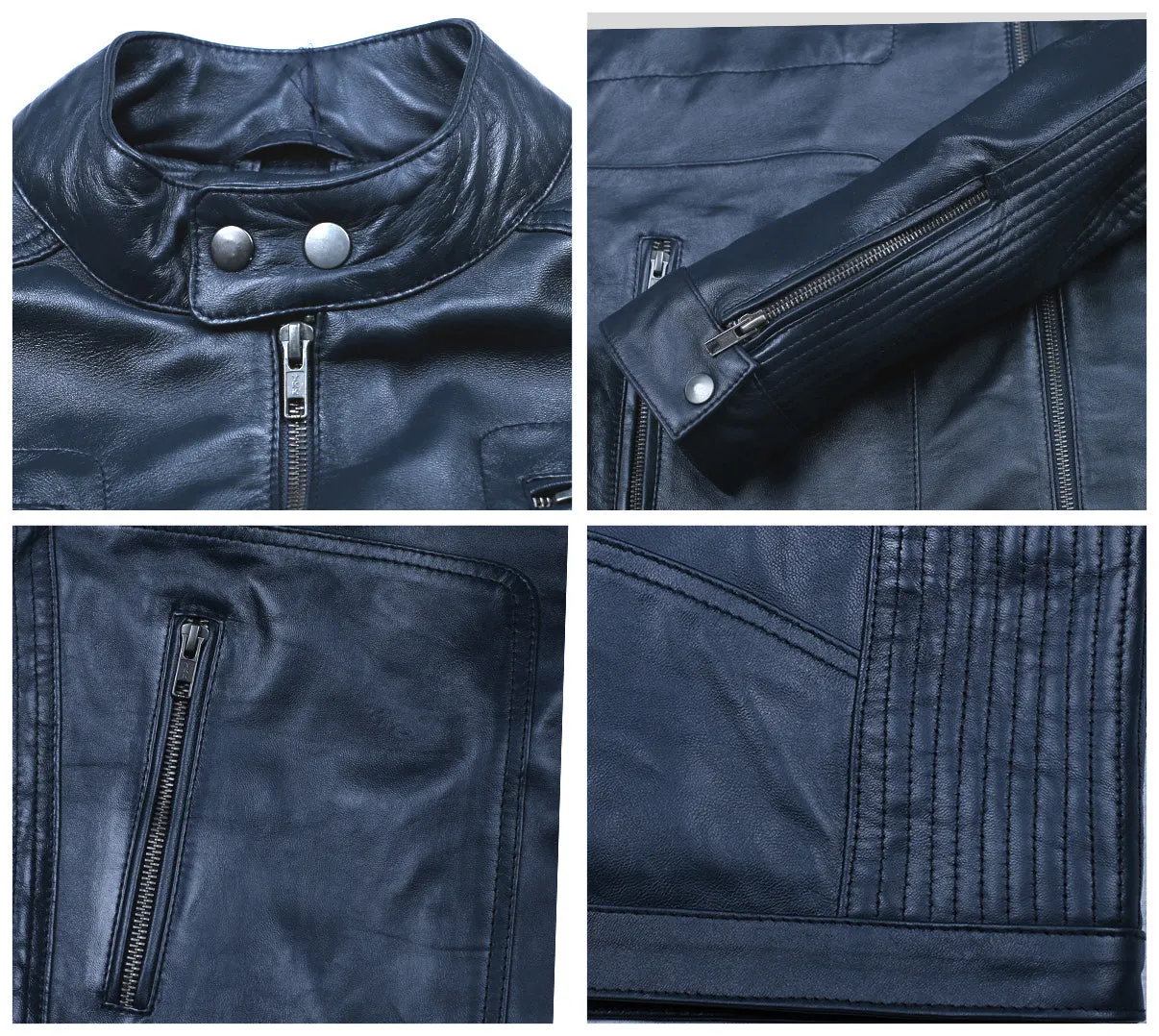 Leather Jackets Hub Mens Genuine Lambskin Leather Jacket (Black, Racer Jacket) - 1501476