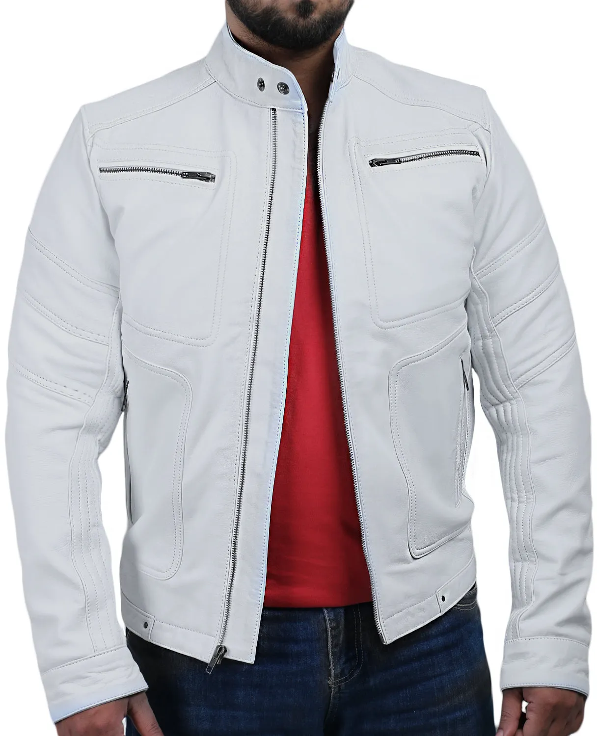 Leather Jackets Hub Mens Genuine Lambskin Leather Jacket (Black, Racer Jacket) - 1501476