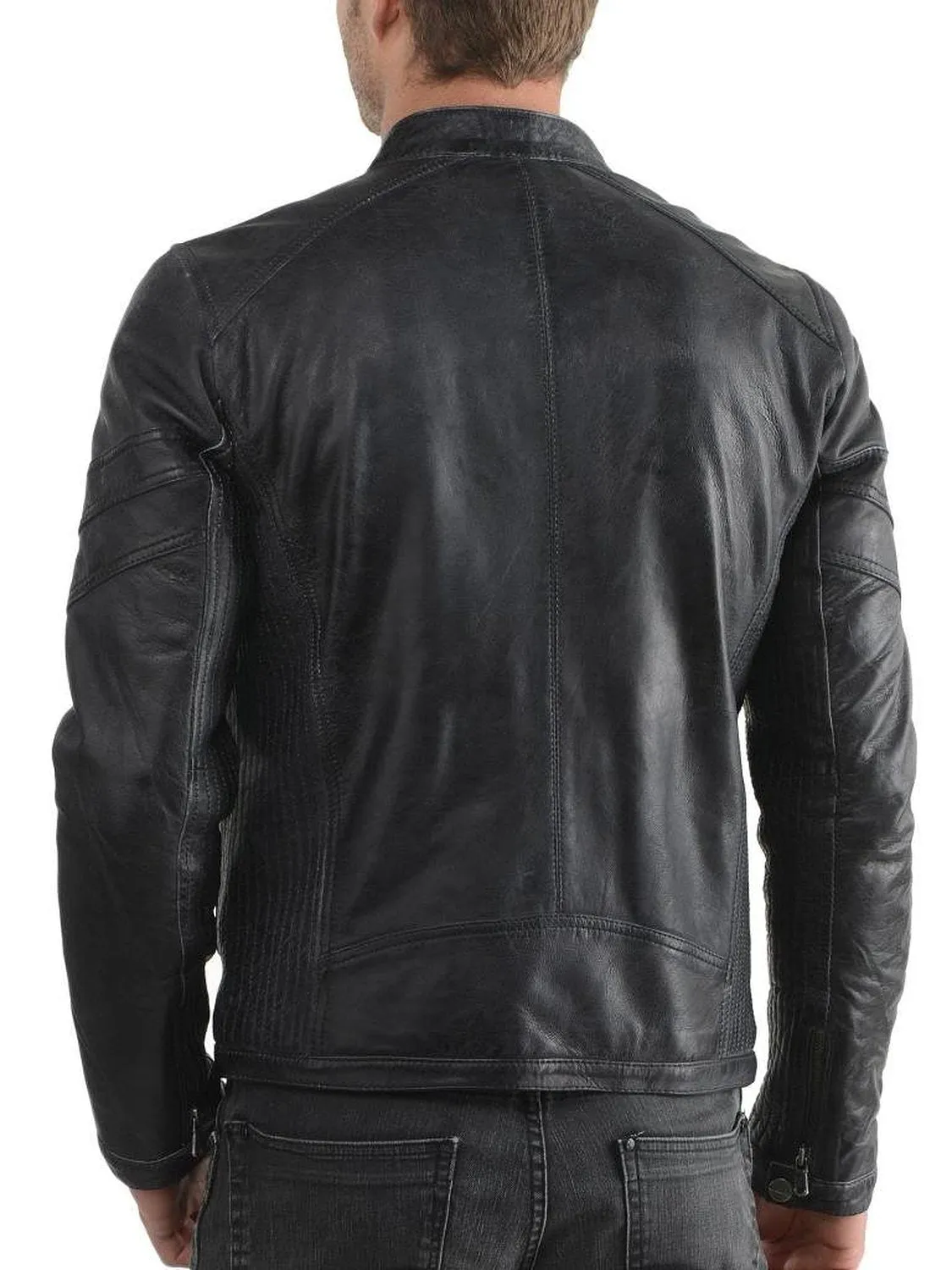 Leather Jackets Hub Mens Genuine Lambskin Leather Jacket (Black, Racer Jacket) - 1501476