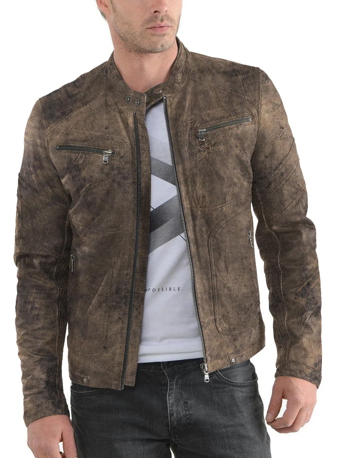 Leather Jackets Hub Mens Genuine Lambskin Leather Jacket (Black, Racer Jacket) - 1501476