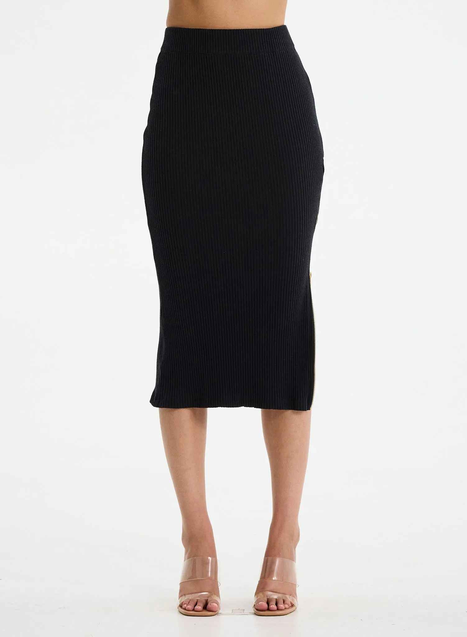 LILY - Side Zip Ribbed Maxi Skirt