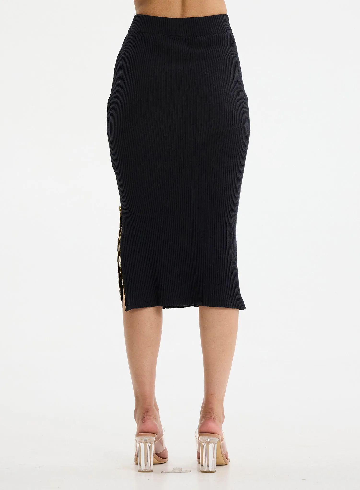LILY - Side Zip Ribbed Maxi Skirt