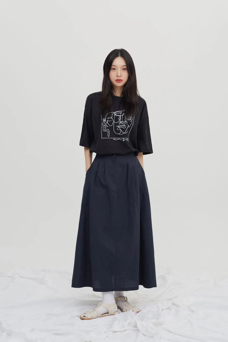 Linen Maxi Flare Skirt CM6