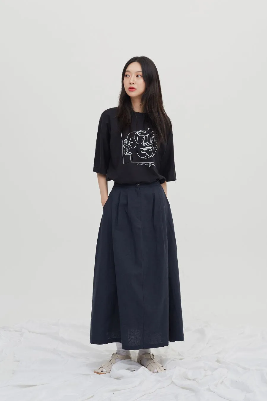 Linen Maxi Flare Skirt CM6