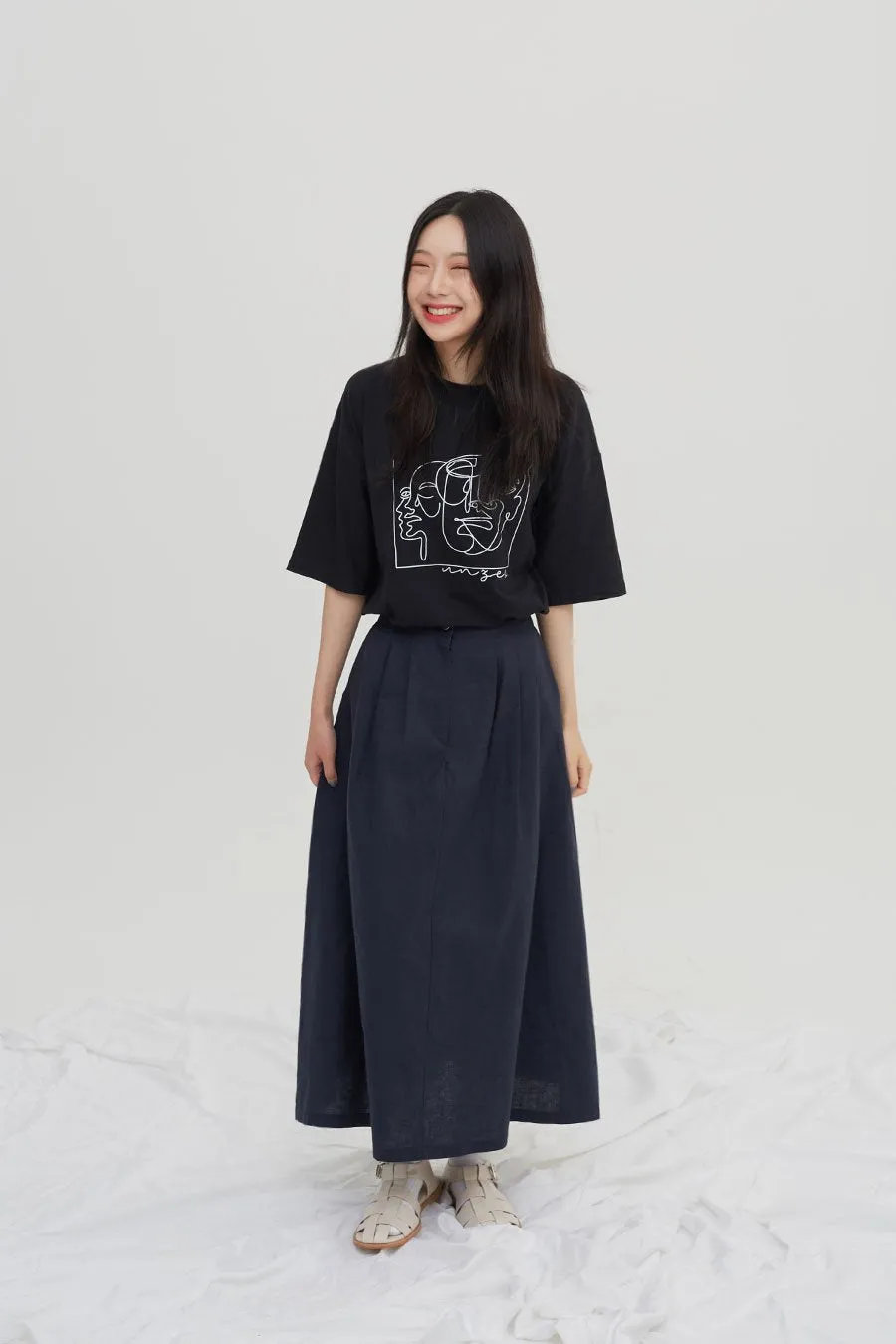 Linen Maxi Flare Skirt CM6