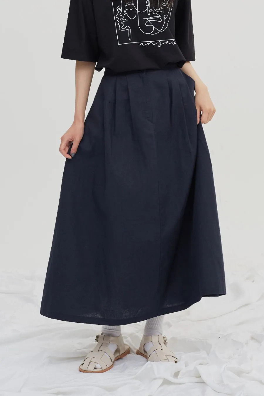 Linen Maxi Flare Skirt CM6