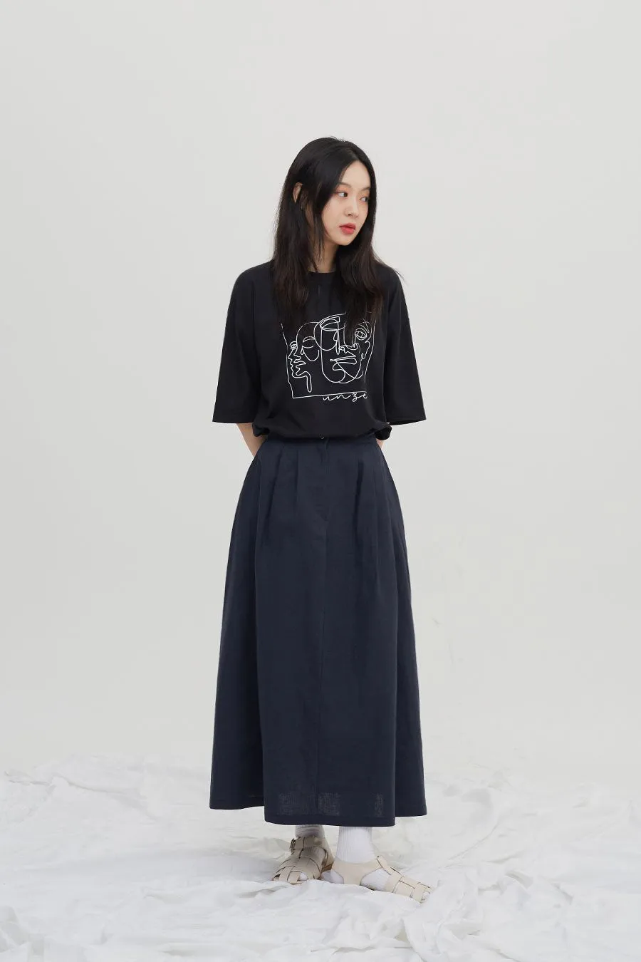 Linen Maxi Flare Skirt CM6