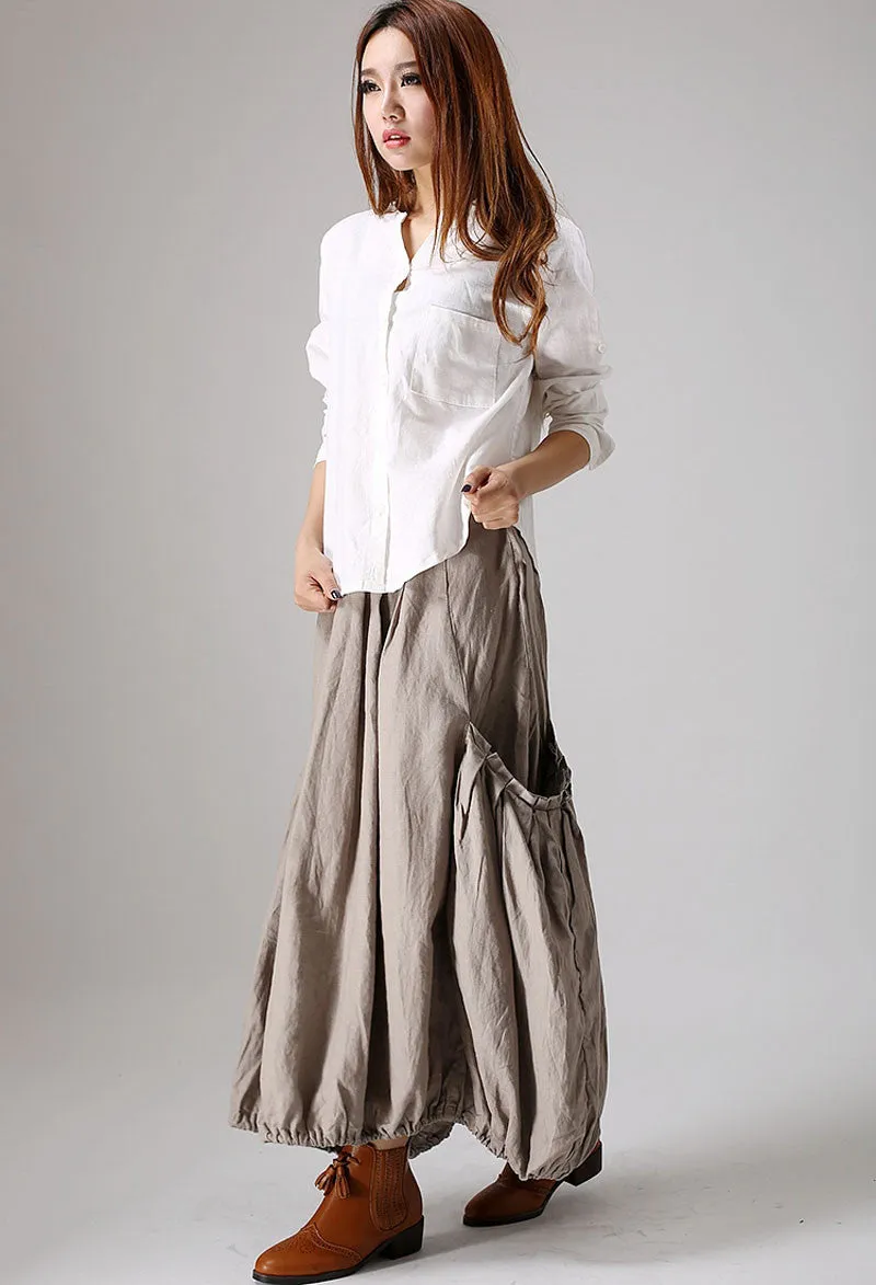 Long skirt women's linen skirt maxi skirt in grey (866)