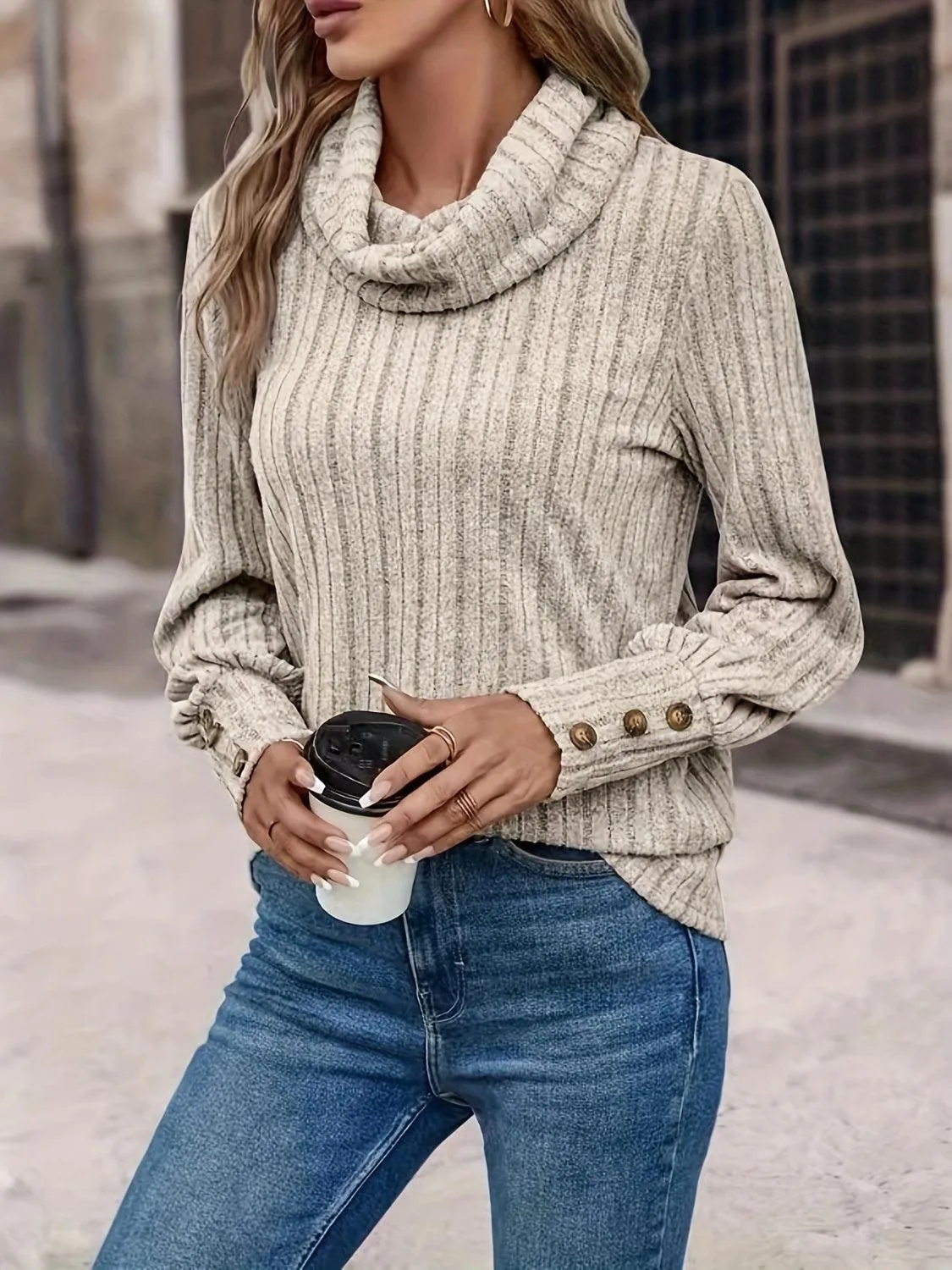 Make Me Warm Cowl Turtleneck Long Sleeve Top