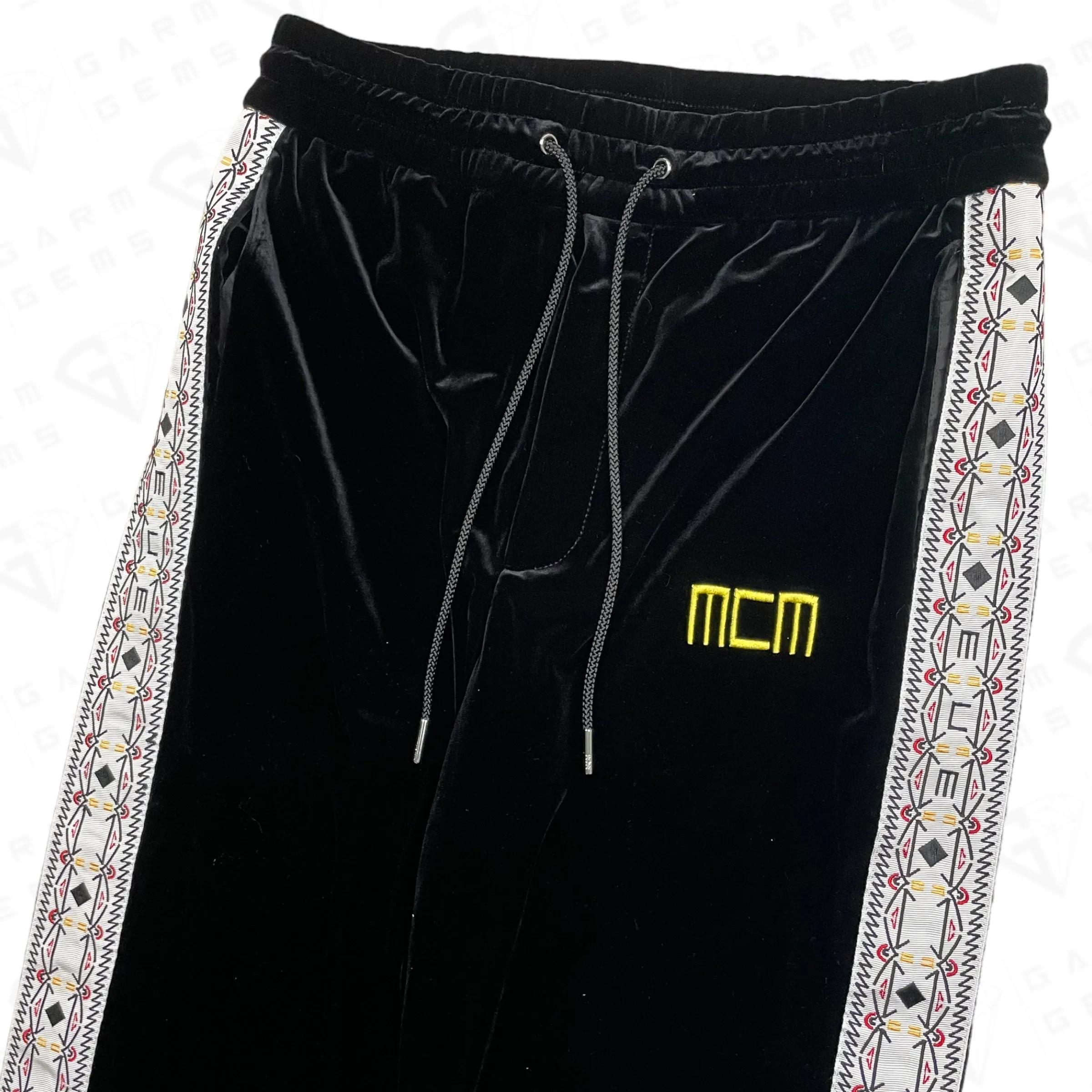MCM Tape Logo Velvet Velour Sweatpants