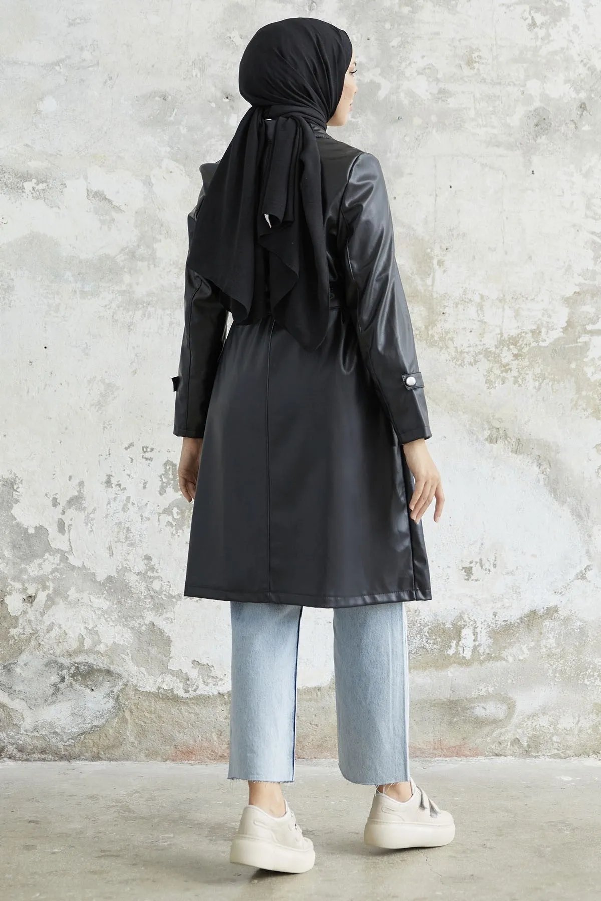 MDS Women Darina Belted Leather Trench Coat - Black - Agua Prieta