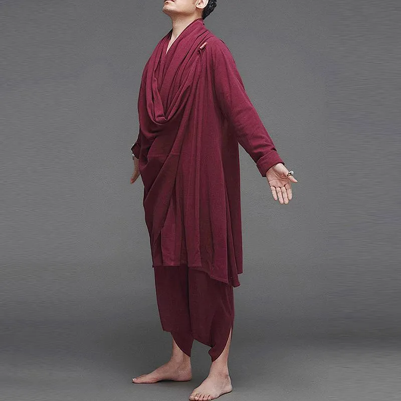 Men Turtleneck Irregular Cloak Coats Drop Crotch Pants Vintage Suits