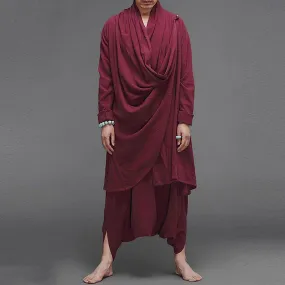 Men Turtleneck Irregular Cloak Coats Drop Crotch Pants Vintage Suits