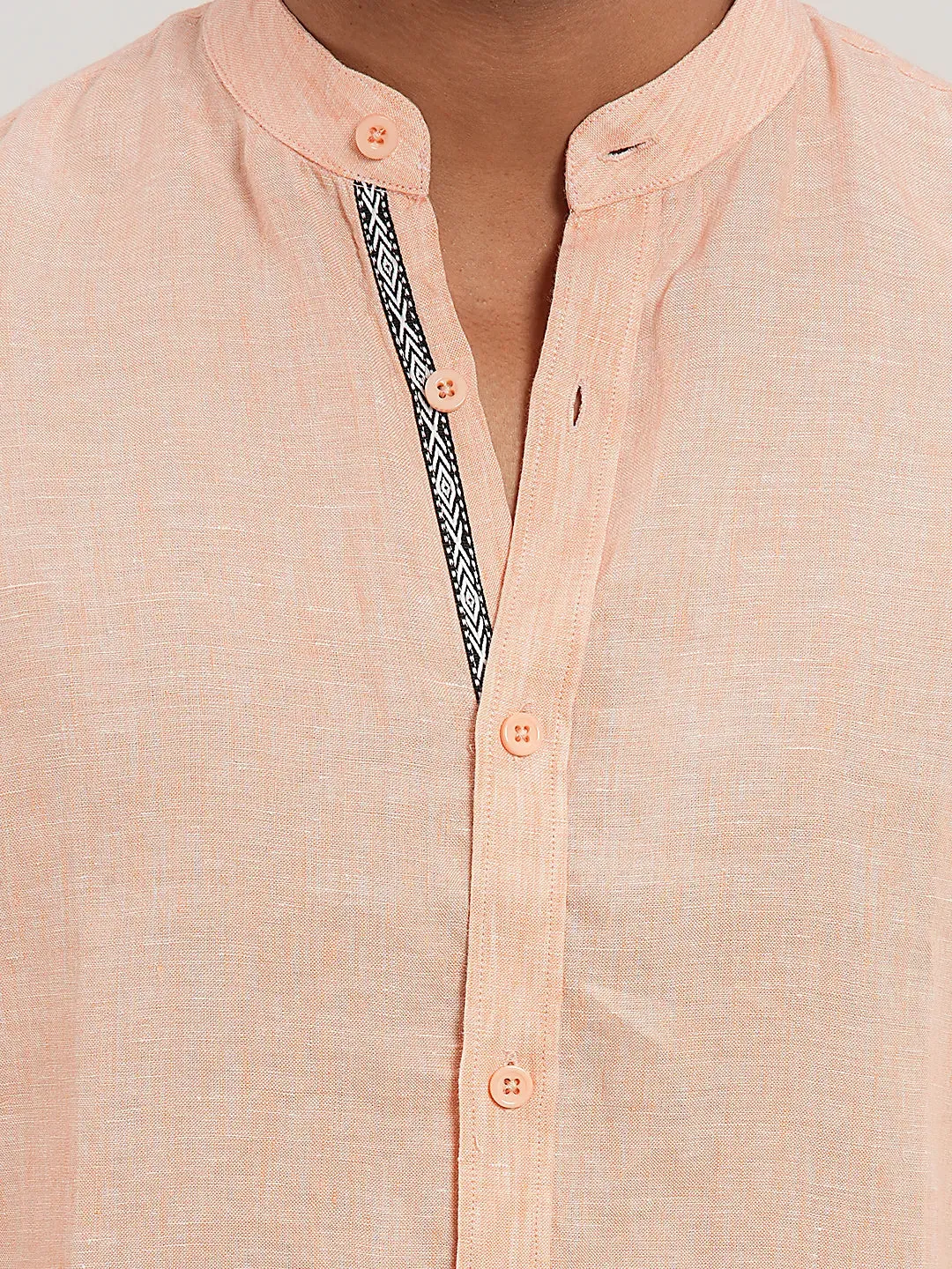 Men's Band Collar Solid Casual Shirt