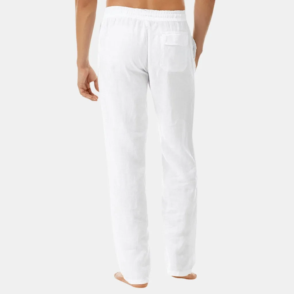 Men's Casual Linen Straight Joggers With Elastic Waist