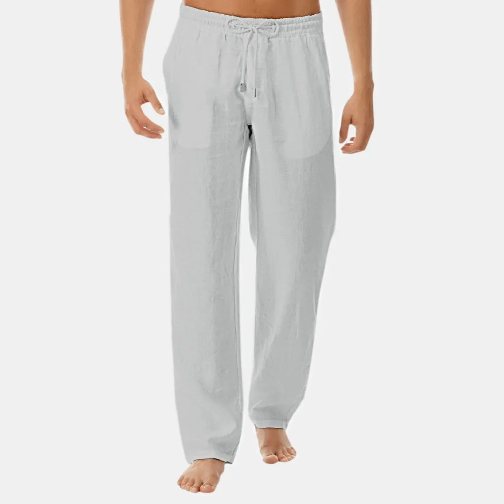Men's Casual Linen Straight Joggers With Elastic Waist